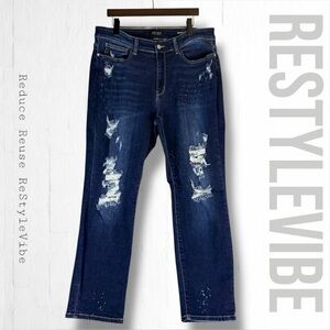 JUDY BLUE Women’s Size 18W Denim Jeans Boyfriend Fit Destructed Stretch Highrise